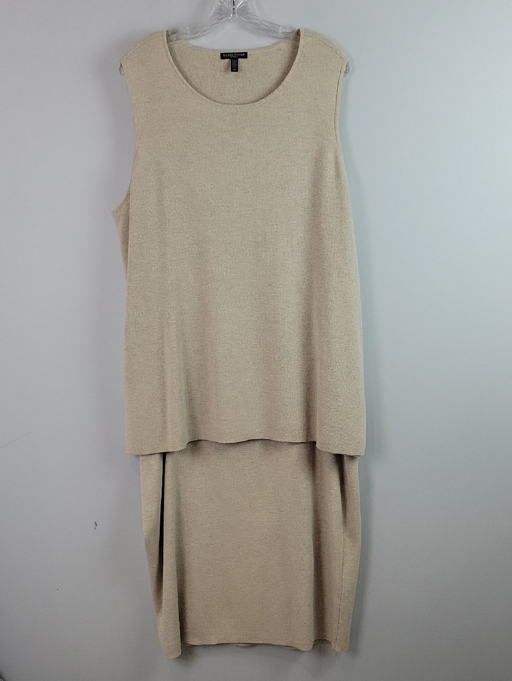 Eileen Fisher beige cream sleeveless tank shell + matching skirt 2pc set 2X